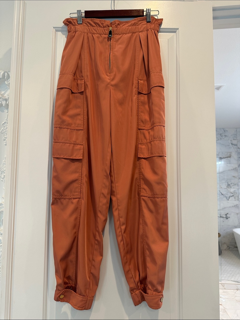 Sandro Coral-Orange High-Rise Cargo Pants